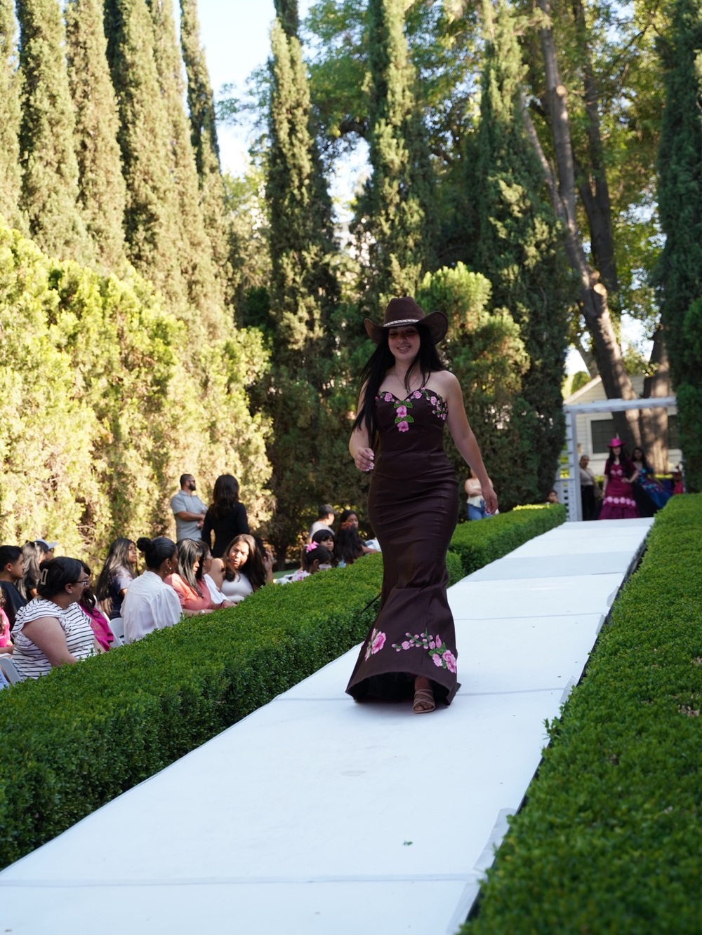 Brown Floral Strapless Mermaid Dress